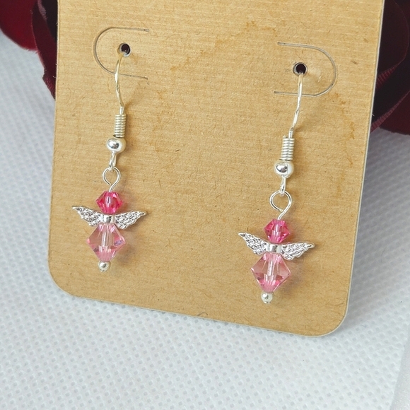 Handmade Pink AB Crystal Guardian Angel Sterling Silver Earrings Handmade by me! - Picture 4 of 14